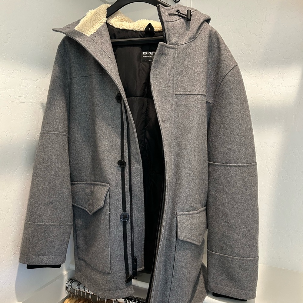Express Men’s Grey winter jacket with fur hood